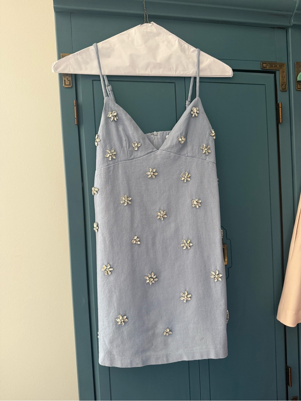 En Saison Pale Blue Strap Dress with Knit Texture